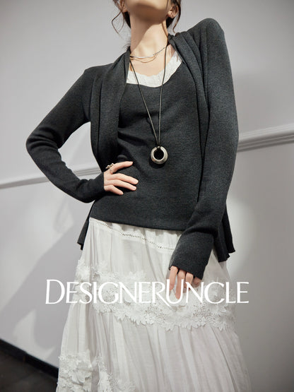 DGU "Moqin" dark flower gray jacket new lazy style design loose cardigan - Avery.
