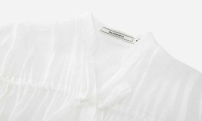 ZHUCHONGYUN  placket drawstring loose light balloon sleeve top-RAMIE.