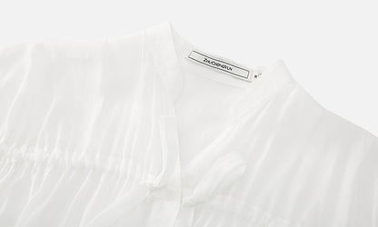 ZHUCHONGYUN  placket drawstring loose light balloon sleeve top-RAMIE.