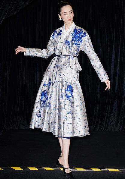 M essential Mackay designer butterfly dance jacquard blue vine and butterfly coat - WEST.