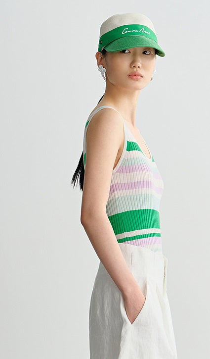 COMME MOI  summer colorful striped skinny wool knit vest top - HAZEL.