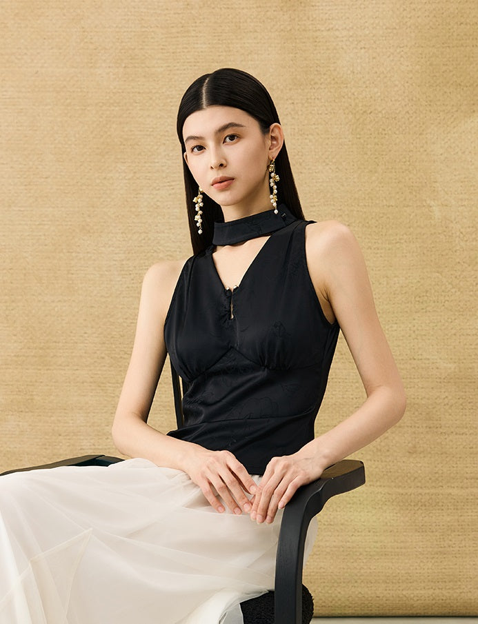 HECO Chinese Acetate V-Neck Waist Small Vest Top - ZEPH.