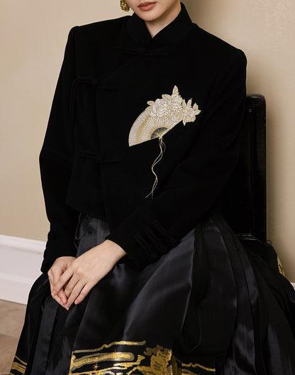 HECO Camellia Embroidered Tweed Short Jacket - crow.