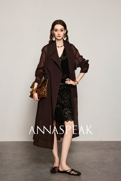 ANNASPEAK Machine  Midi Length Lightweight Loose Silhouette Long Trench Coat-MUA.