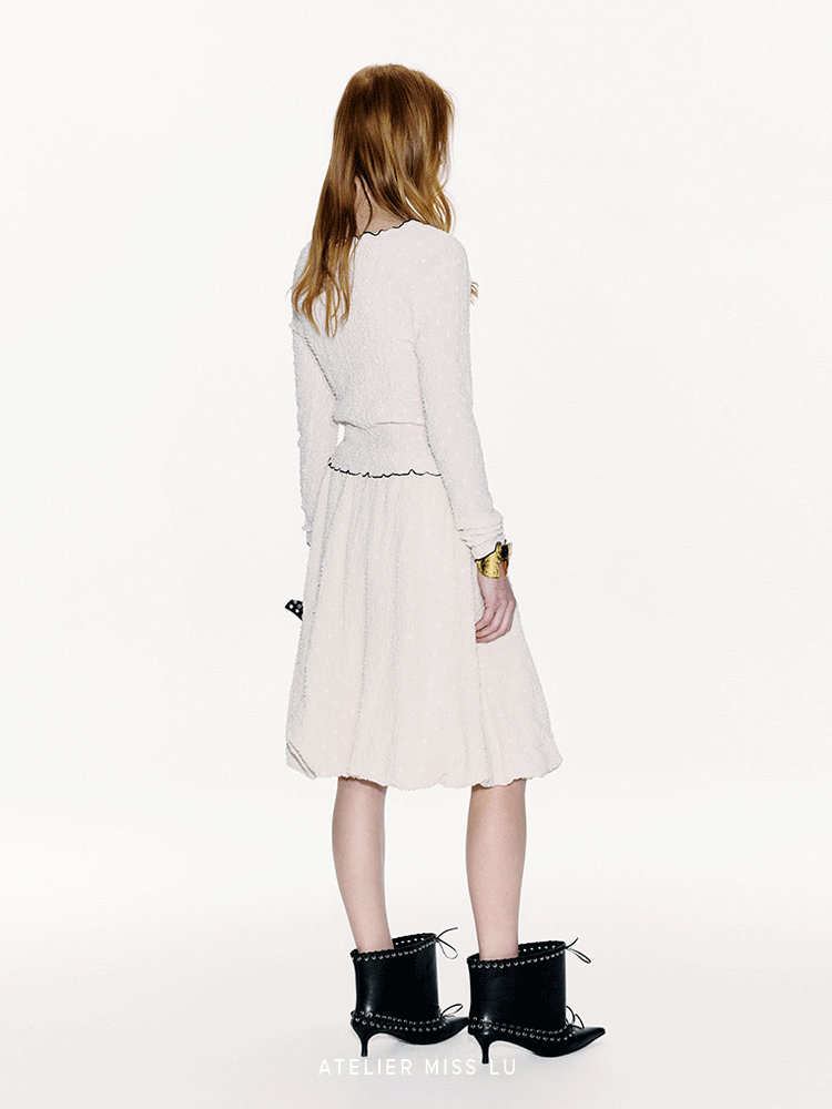ATELIER MISS LU Bubble Texture Contrast Nux Lace Top - PEACE