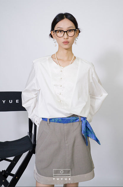 TUYUE  White Cotton Acetic Acid Long Sleeve Shirt - NAOMI.