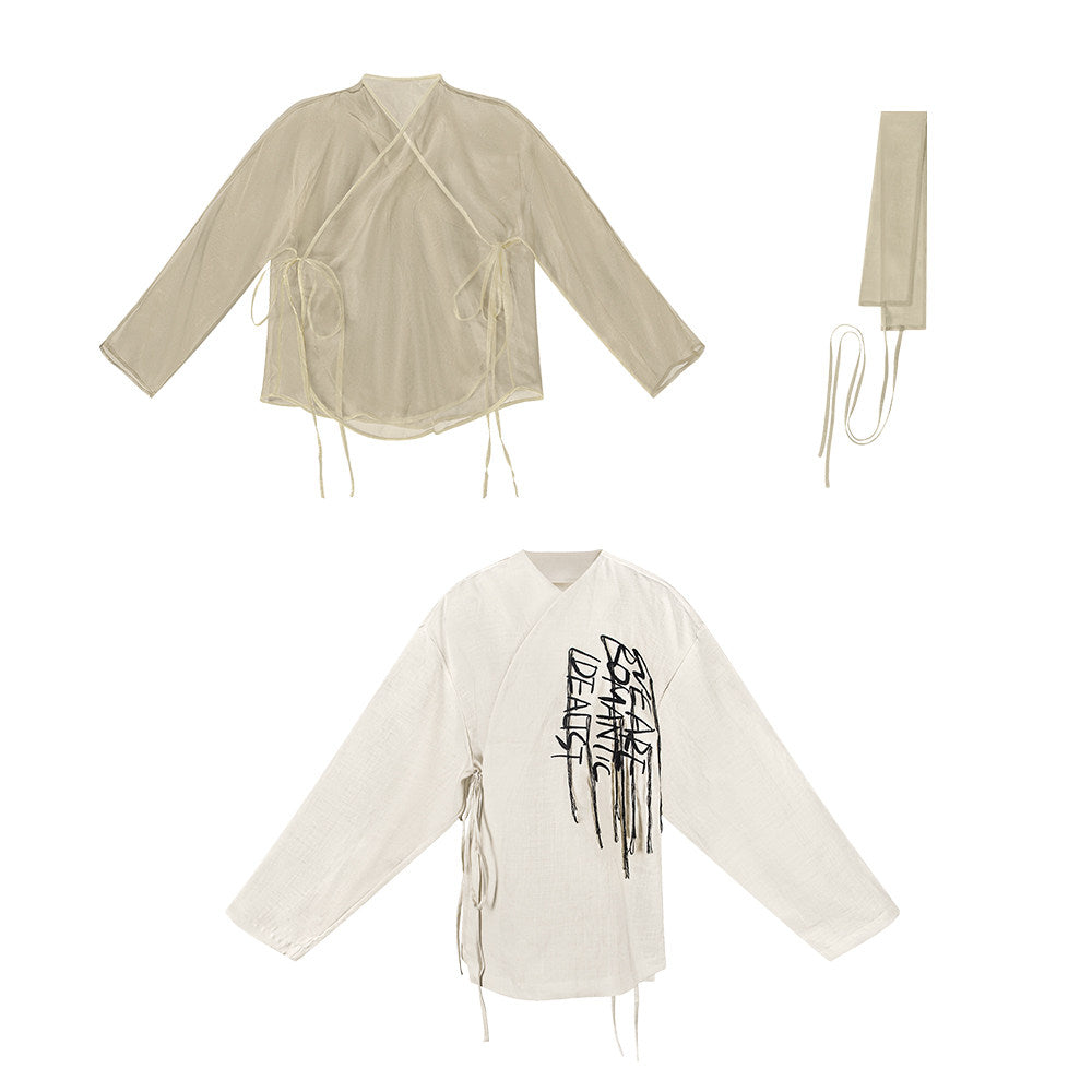 TUYUE Linen embroidered lace-up long sleeve jacket- JUNG.