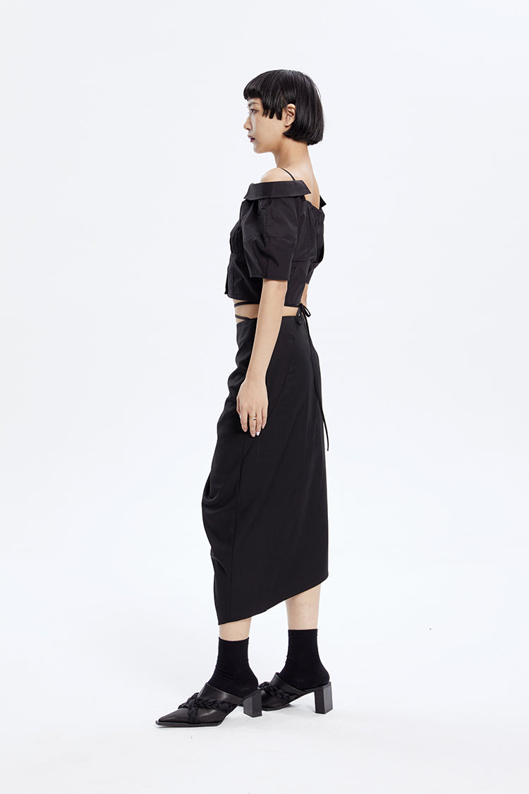 TINY IN stitched off-the-shoulder cut-out ultra-cropped women's shirts- CART