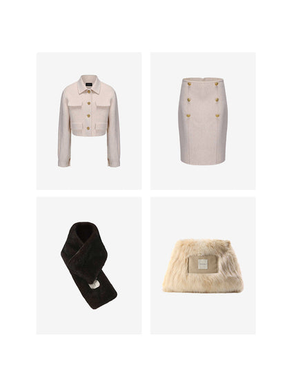 ATELIER MISS LU Fall/Winter cut-out double-breasted wool tweed skirt - DORCAS