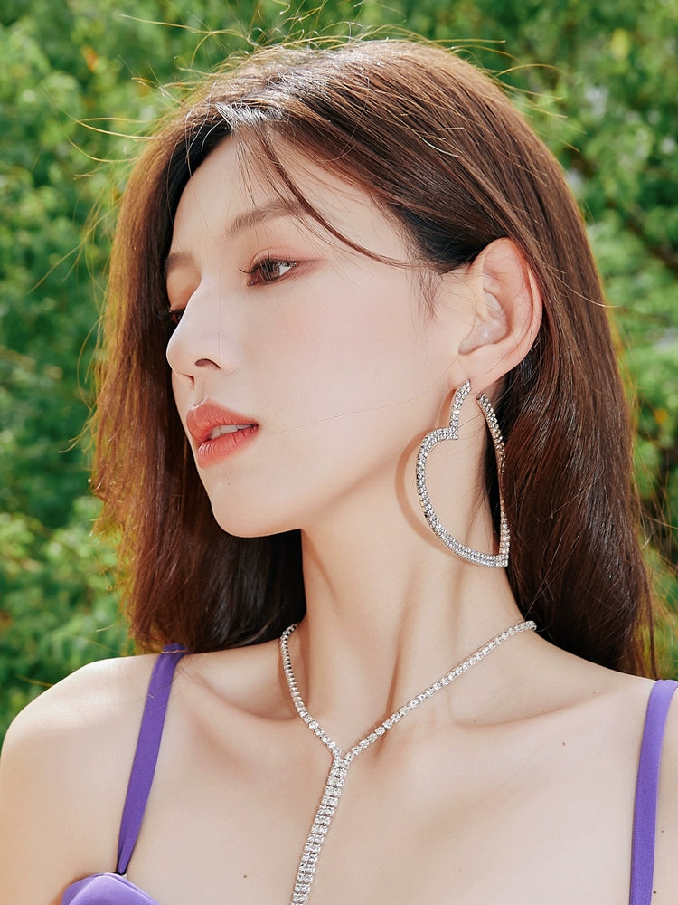 DOLLY Luxury Big Heart Full Diamond American Style Chic Earrings-LUNA