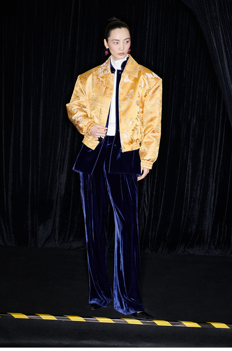 M essential Mackay designer Tanige jacquard panelled wide-shoulder lapel  jacket - INTOH.