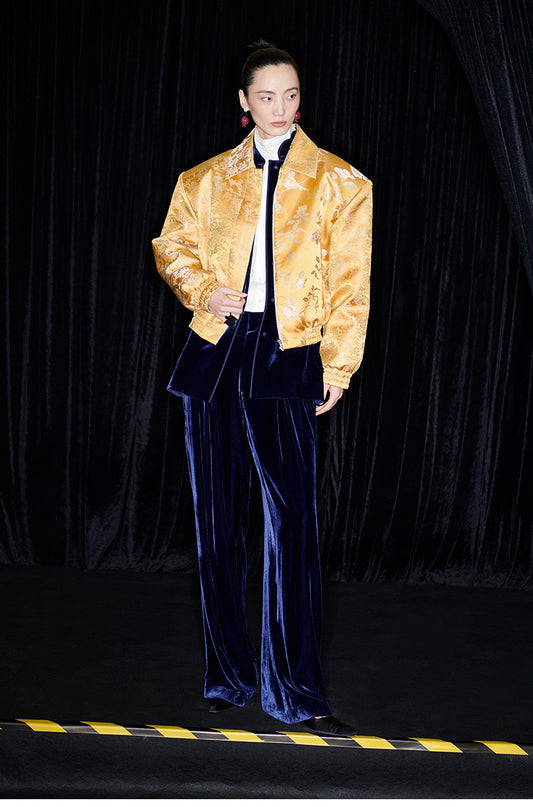 M essential Mackay designer Tanige jacquard panelled wide-shoulder lapel  jacket - INTOH.