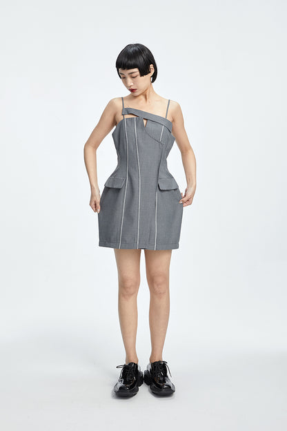 TINY IN curved waist irregular slip short Dress-JOJO