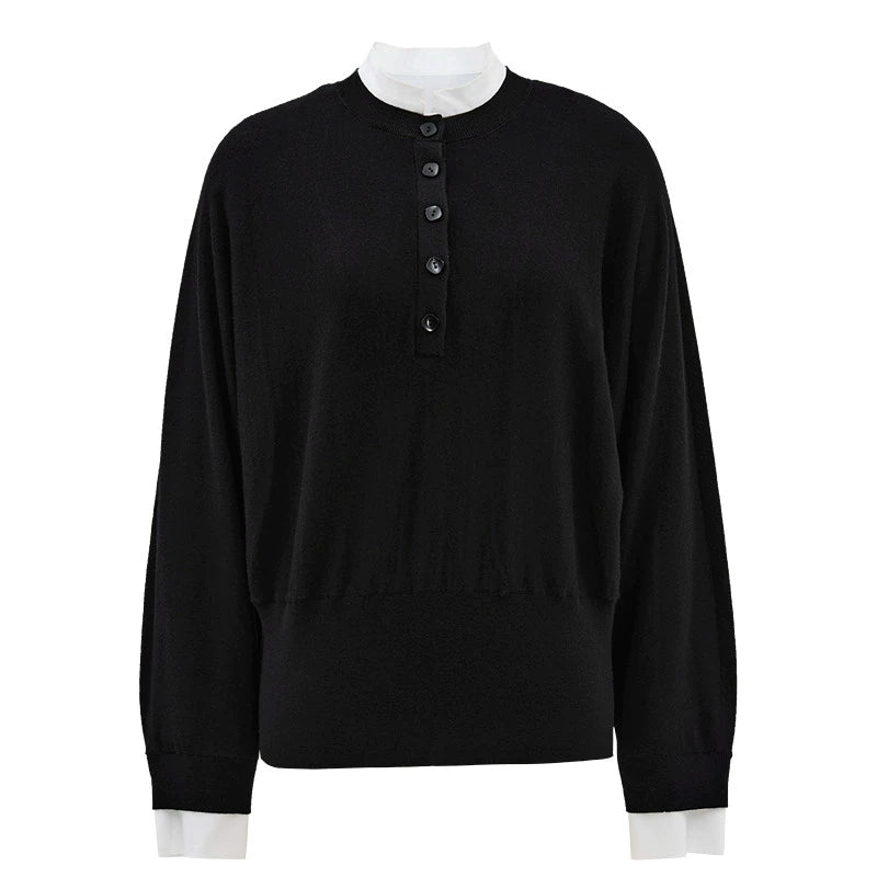 ZHUCHONGYUN two-piece stand-up collar knitted long-sleeved top-ROXY.