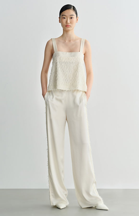 COMME MOI summer texture stitched satin straight-leg pants - ELIZABETH.