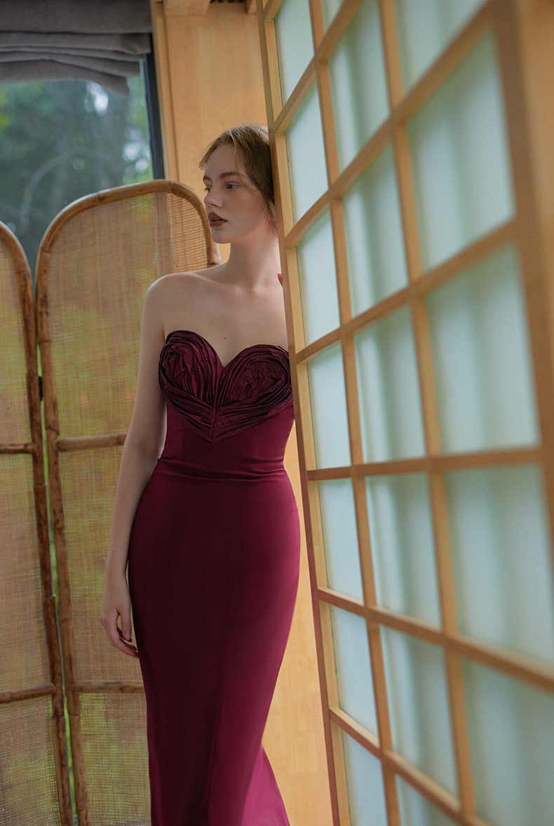 GOUDIN bridal red satin light luxury evening dress-EWA.