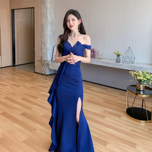 DOLLY Luxury Sleeveless Off Shoulder Tube Tob Long Irregular Slit Dinner Dress-KOKIE