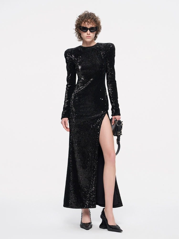 ANNAKIKI High slit open-back beaded dress long skirt-CHIYOKO