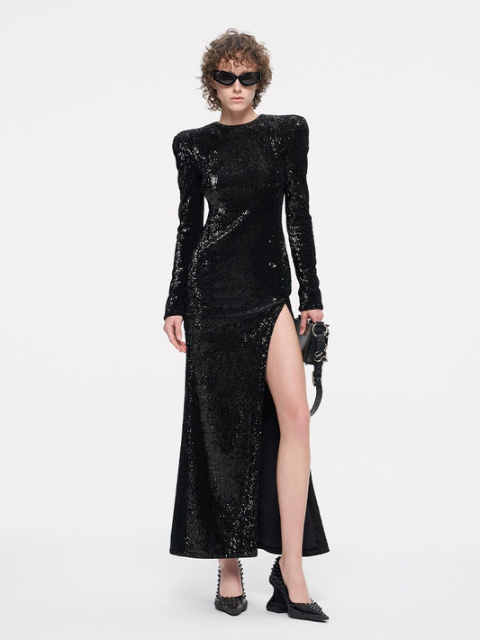 ANNAKIKI High slit open-back beaded dress long skirt-CHIYOKO