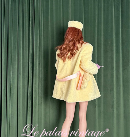 Le Palais Vintage Elegant Yellow Fur Short Warm Jacket-Pine - LILLY.