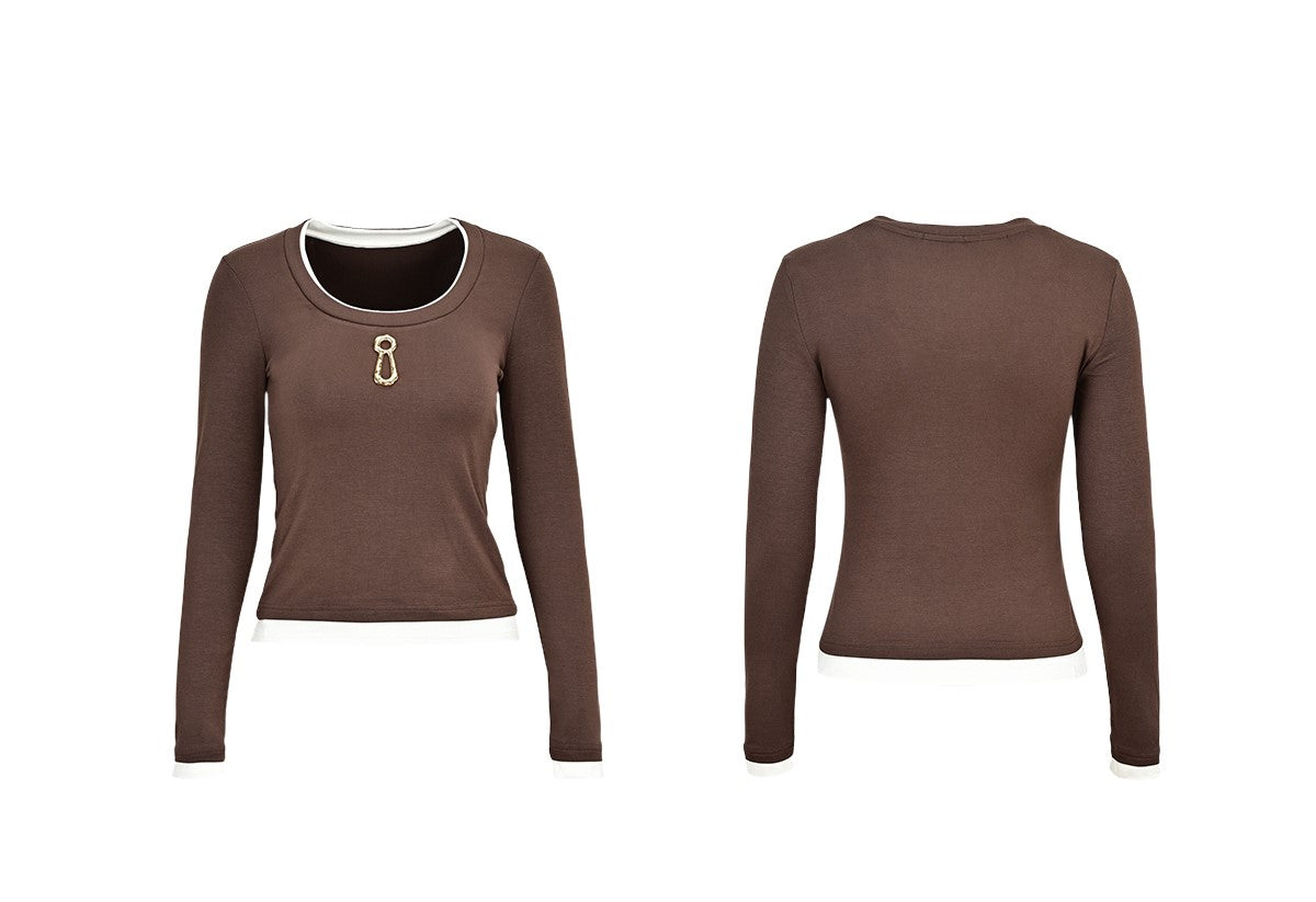 YES BY YESIR round neck slim long-sleeved top - KNIGHTS.