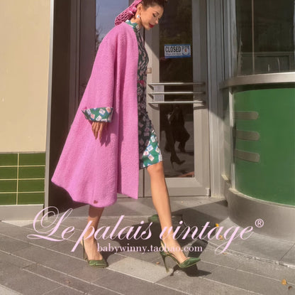 le palais vintage Hong Kong pink , green silhouette A-line jacket-SHEA.