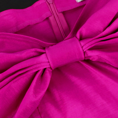 DOLLY Elegant Rose Pink Big Bow Tube Top Slim Fit Short Party Dress-FERN