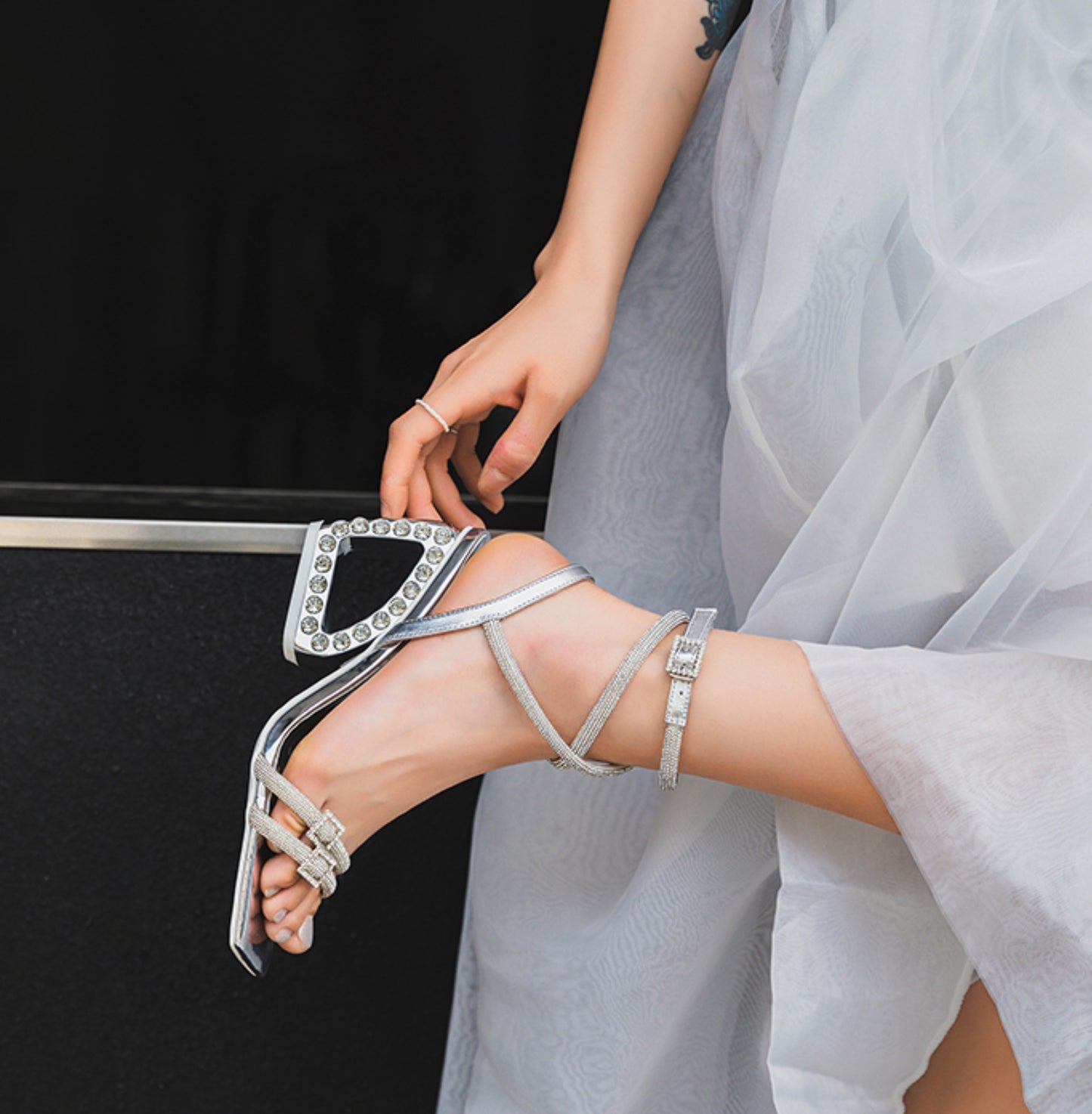 SHOESZOOO Slotted Strappy Open Toe Sandals Leather Block Heel  - DESTINY.