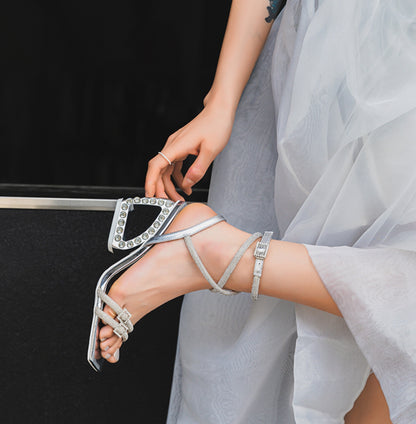 SHOESZOOO Slotted Strappy Open Toe Sandals Leather Block Heel  - DESTINY.