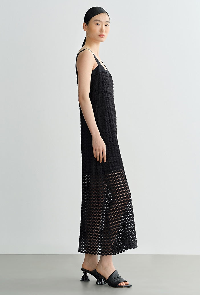 COMME MOI  women's black hollow sundress A-line skirt - RUBY.