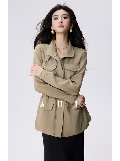 AUI Khaki Vintage Cropped Trench Coat Jacket - Min-jun.