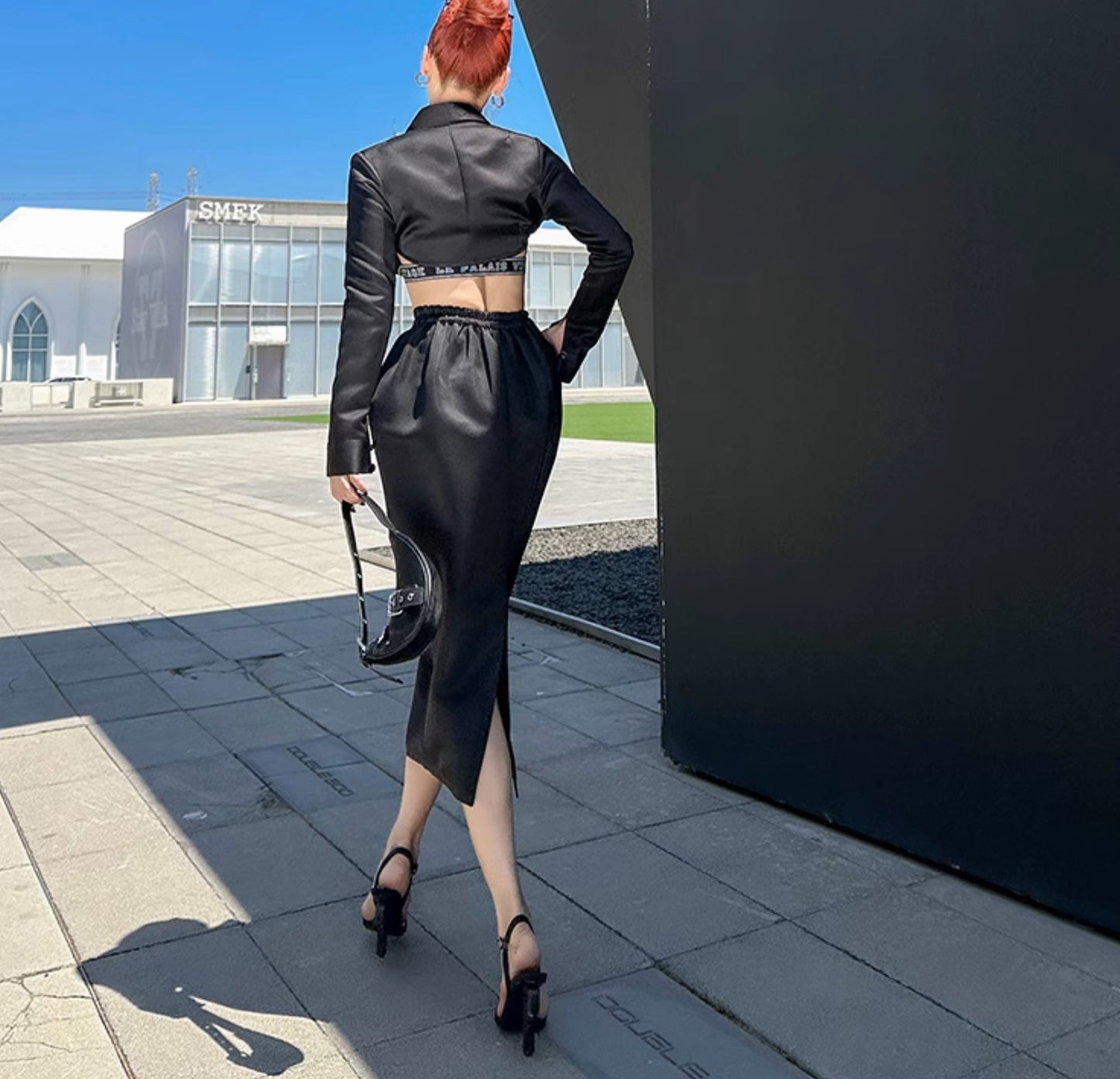 Le Palais Vintage Original Abstinence Babes Black Thick Satin Slim Fit Short Shirt Thin Cup Corset-DIDI