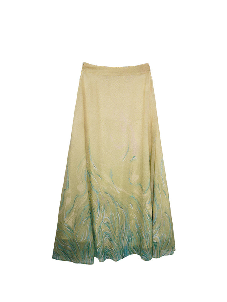 HECO Chinese Style Gradient Print Summer Temperament Charm Skirt - ZADE.