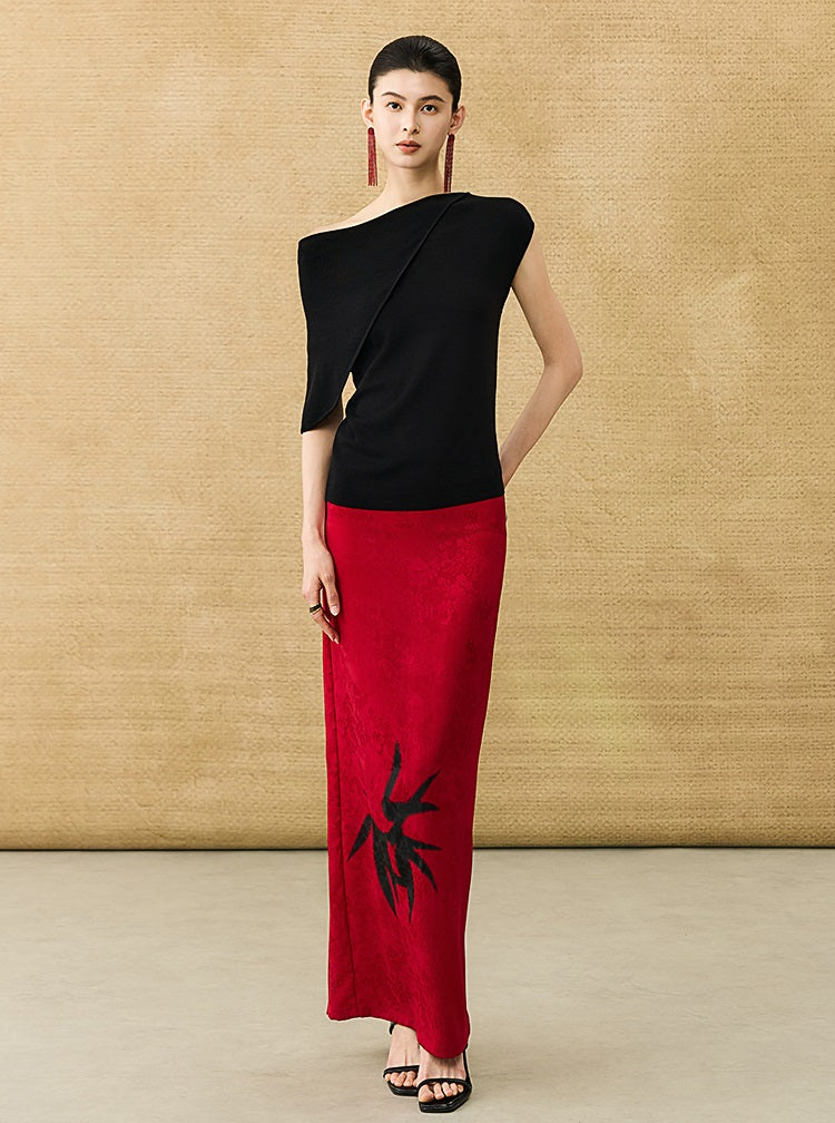 HECO Chinese temperament asymmetrical floating collar sleeveless base knit sweater - QUER.