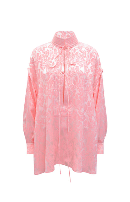 M essential Mackay designer lime jacquard stand-up collar loose top - JAMES.