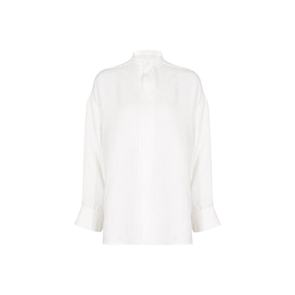 TUYUE white small stand-up collar lazy silhouette long-sleeved shirt- DENVER.