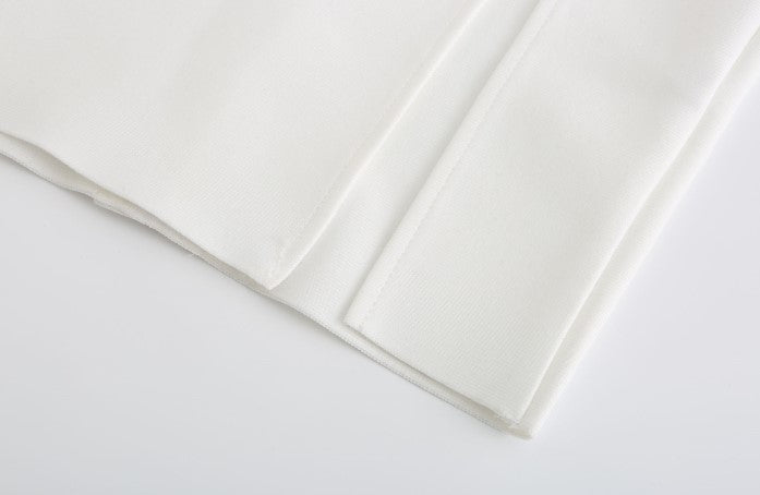 DOLLY High End White/Black Sleeveless Ruffled Halter Neck Top+ Pleated Skirt-SOLANGE