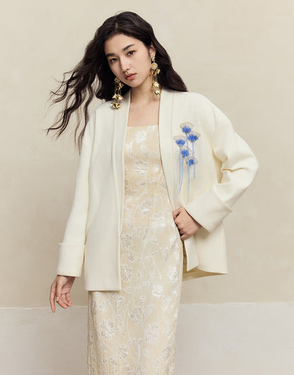 HECO Handmade Fan Bead Shoulder black white Blazer Women -sent.