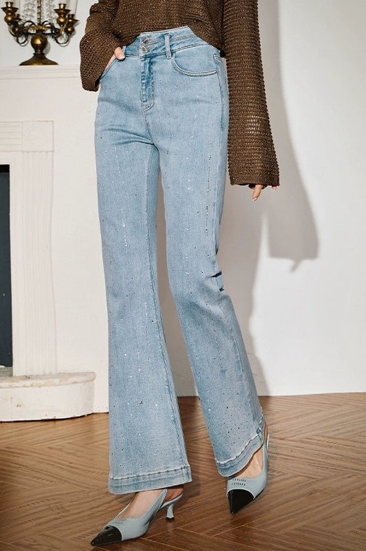 CHICHY hot diamond bootcut blue high-waisted slim pants-KYO