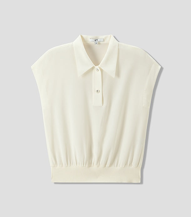 COMME MOI commuter lapel mulberry silk small capped sleeve top - MAP.