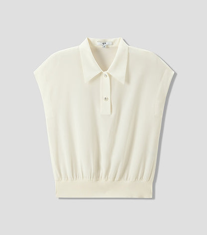 COMME MOI commuter lapel mulberry silk small capped sleeve top - MAP.