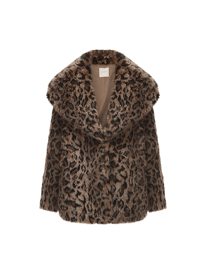 ATELIER MISS LU faux fur leopard print jacket with big lapels - MAY.