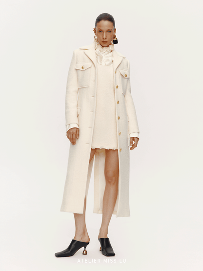 AtelierMissLu Vintage Pocket Design Sheep Wool Long Coat - ADEG.