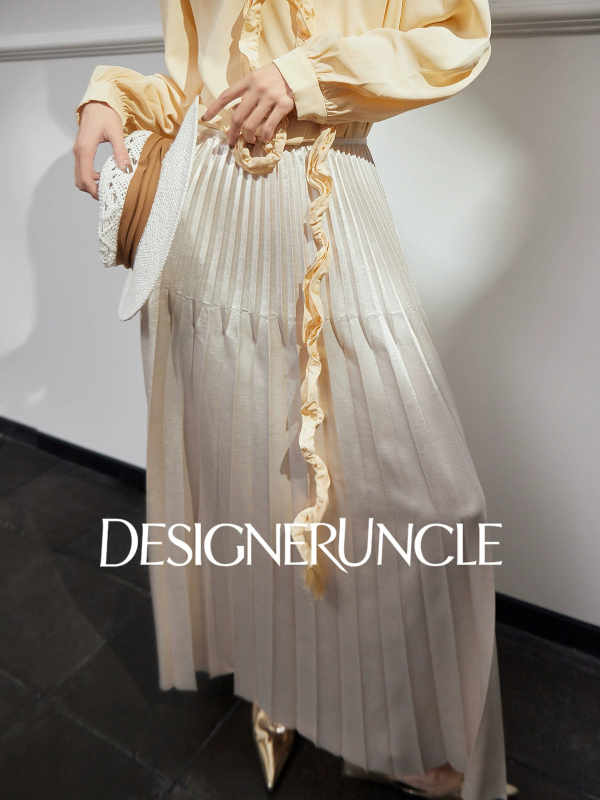 DGU "velvet" purple new retro high-waisted pleated draped commuter skirt - USOPP .