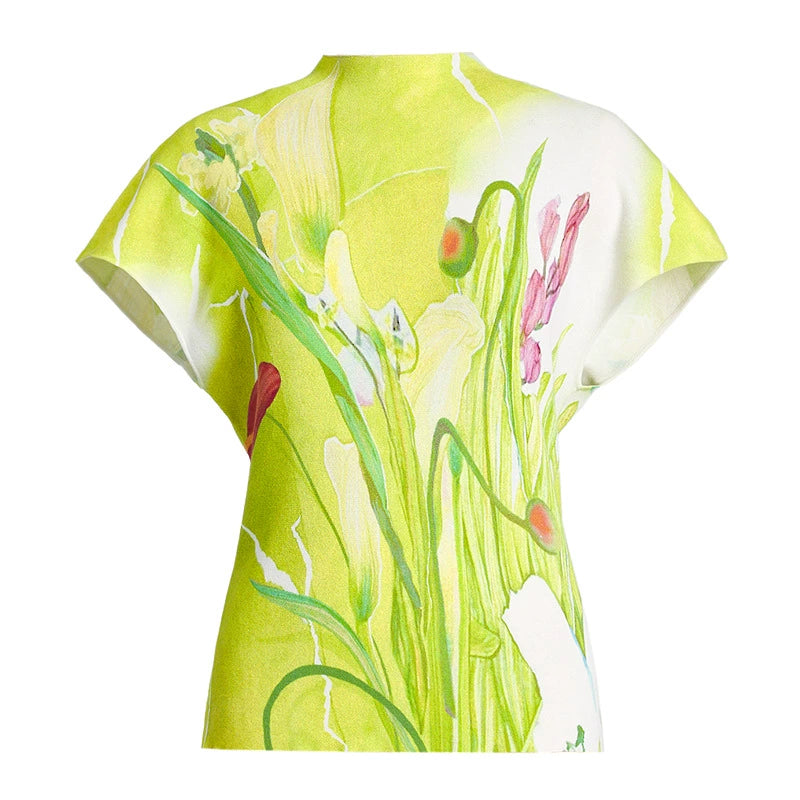 ZHUCHONGYUN flower language love paper printed short-sleeved knitted top--AUTIM.