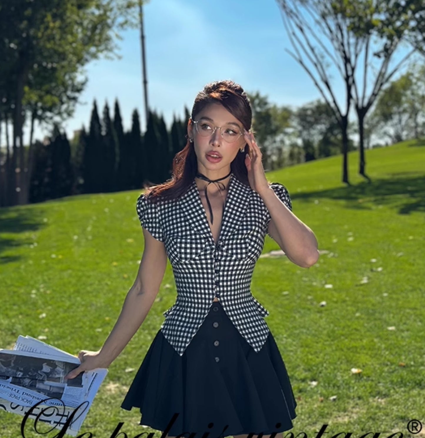 Le Palais Vintage black wrap short shirt ruffled puffy skirt-CALCIFER.