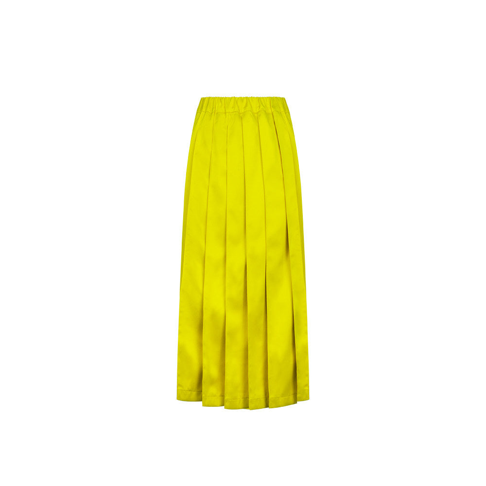 TUYUE Yellow Elastic Waist Pleated Everyday Casual Skirt- PRISCA.