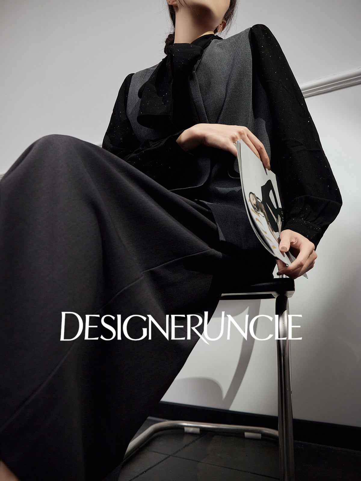 DGU "Yanying" black suit new textured professional commuting two-piece set - MATE.