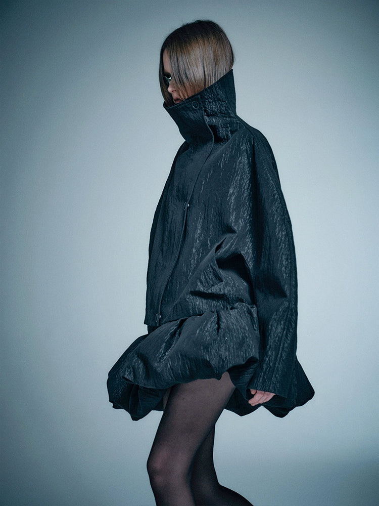 ANNAKIKI Loose Niche Designer Stand Collar Curved Sleeve Jacket-TAKUMI