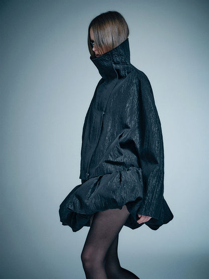 ANNAKIKI Loose Niche Designer Stand Collar Curved Sleeve Jacket-TAKUMI